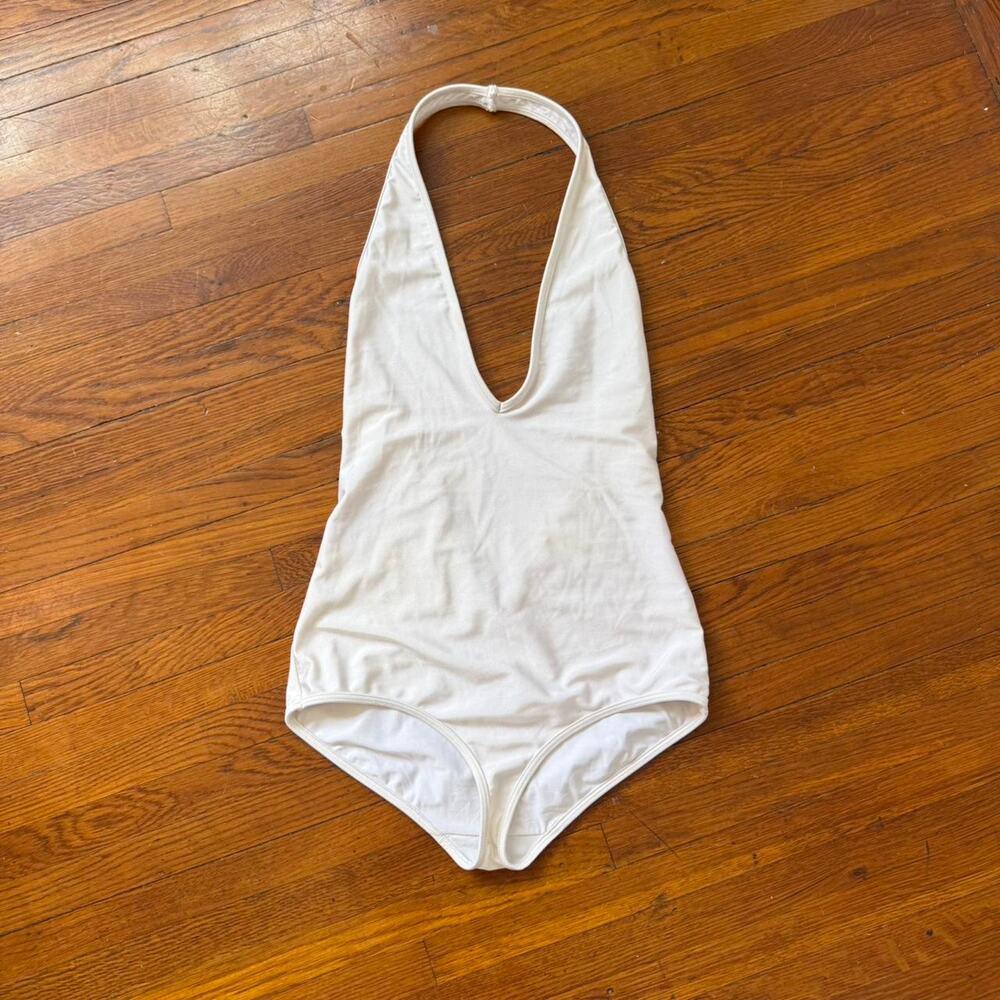 American apparel deep plunge halter one piece swimsuit